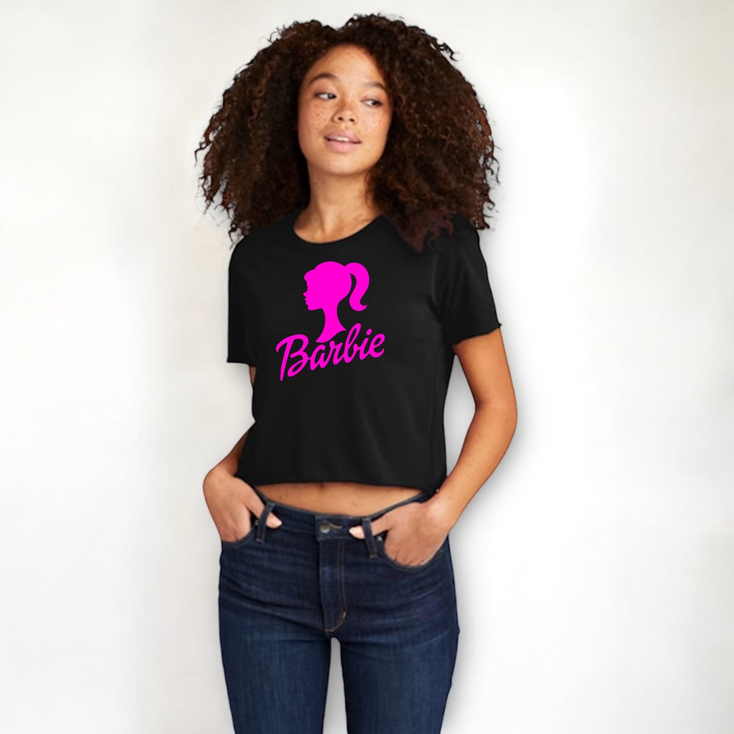 Barbie Women's Cali Crop Black T-Shirt