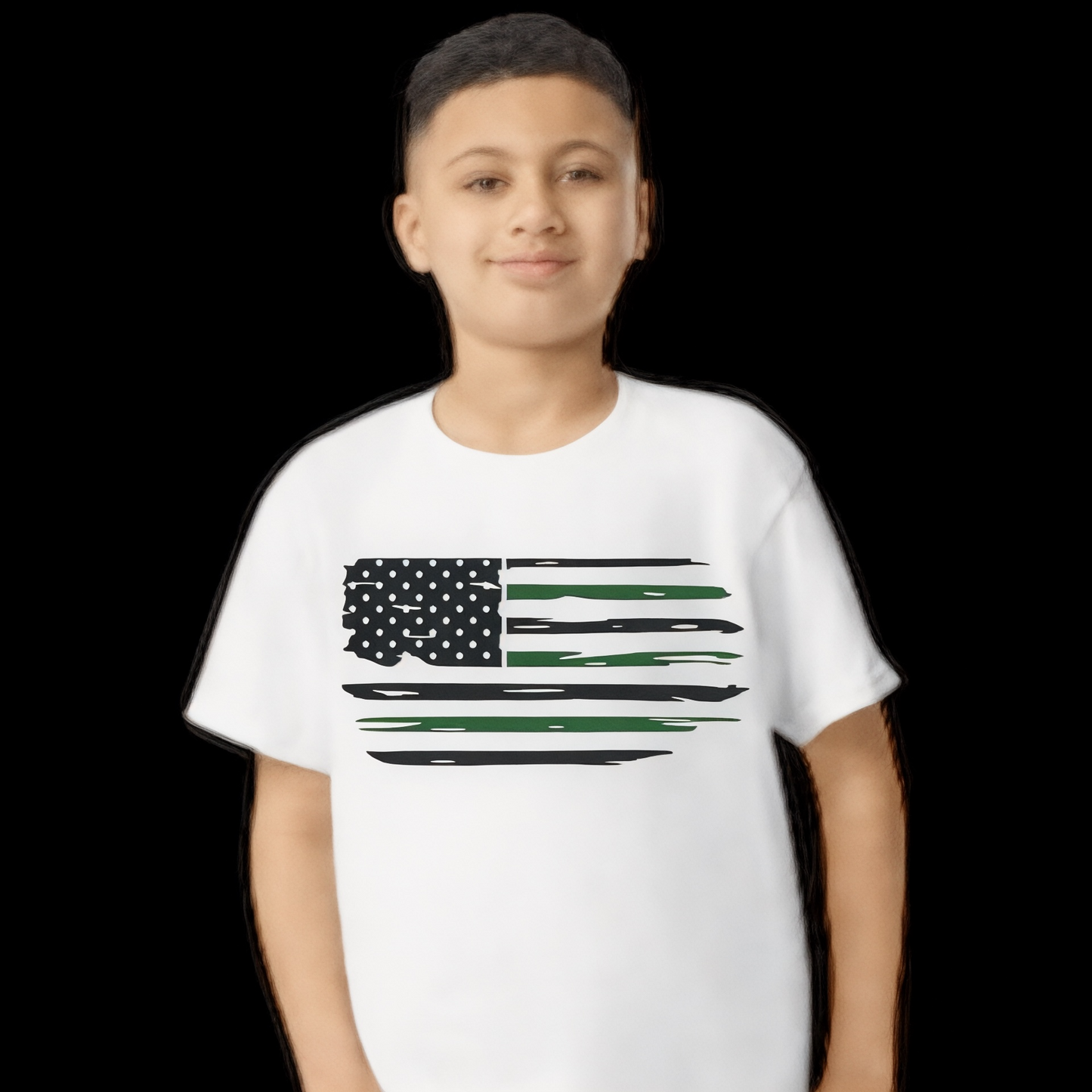 American Flag-Green Line Youth Heavy Cotton T-Shirt