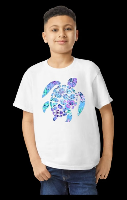 Blue & Green Sea Turtle Youth Heavy Cotton T-Shirt