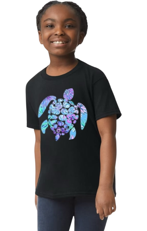 Blue & Green Sea Turtle Youth Heavy Cotton T-Shirt