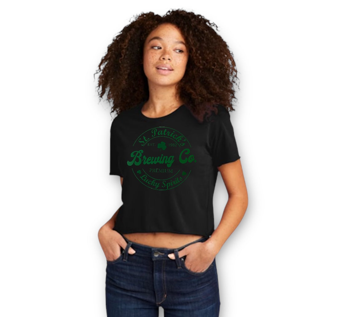 St. Patrick's Brewing Co. Design Women's Cali Crop Black T-Shirt