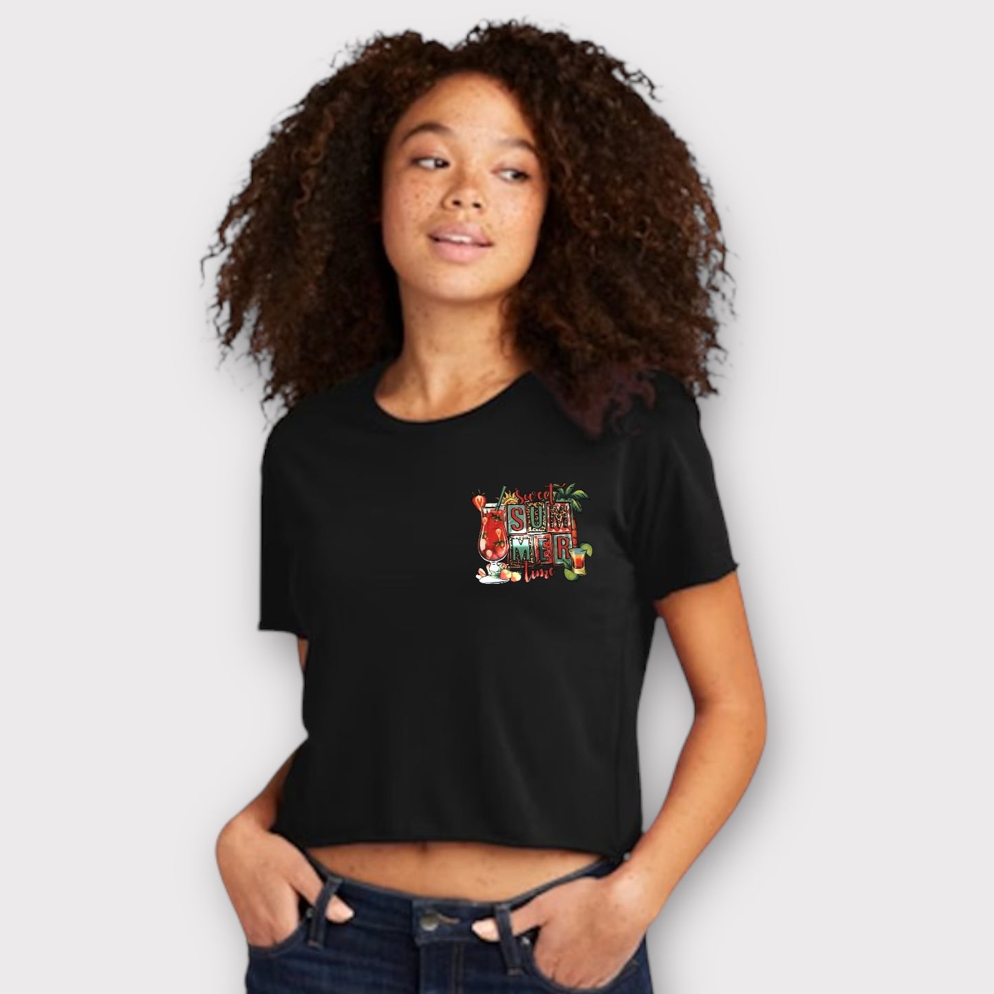 Summer Cali Crop Black T-Shirt