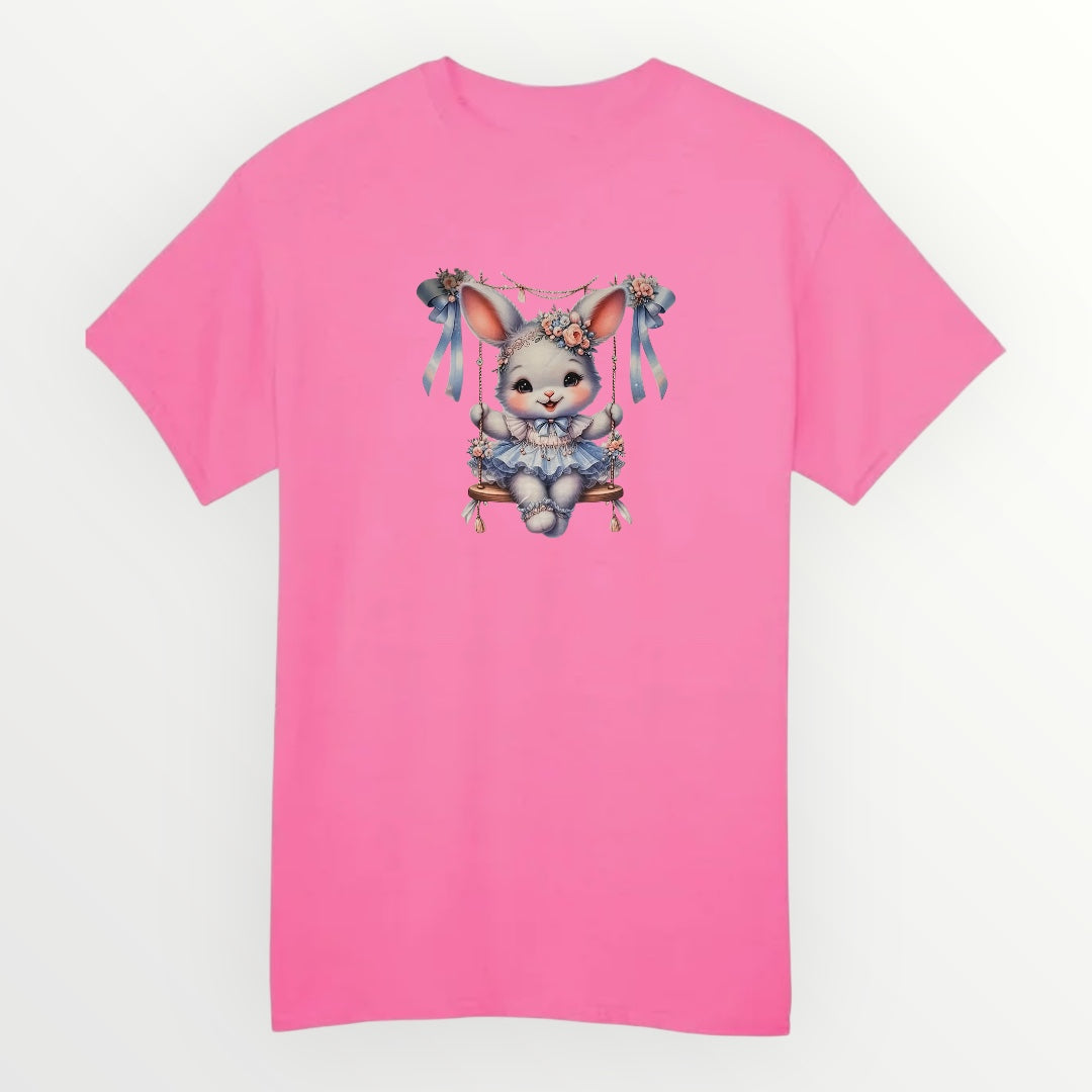 Bunny Swinging Kids Heavy Cotton T-Shirt